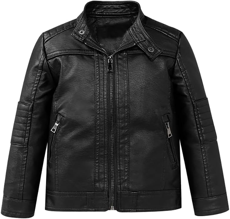 XFGLCK Store سترات أطفال صغار أولاد جلد صناعي دراجة نارية خريف شتاء 1-6 سنوات - Image 1